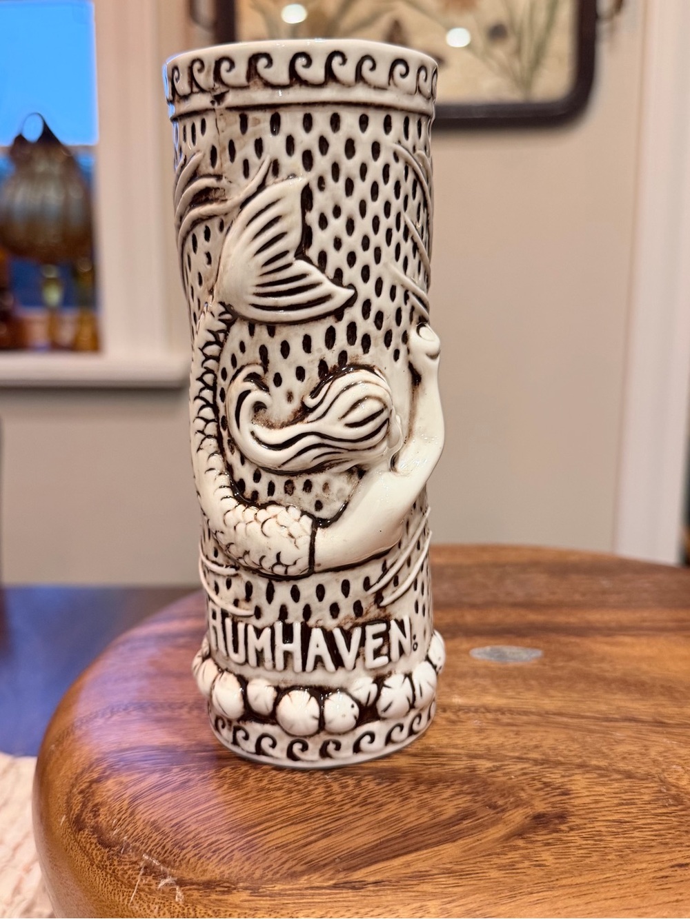 TikiRob Rumhaven Tiki Mug Mermaid Siren Glazed Ceramic Barware 7in 3D Relief